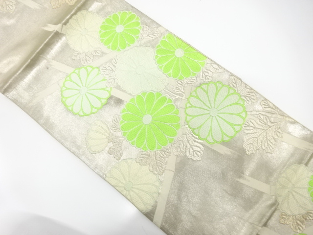 アンティーク　菊に竹模様織り出し袋帯（材料）